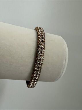 Vintage Classic Gold-Tone Crystal Tennis 3” Bracelet Elegant Women's Jewelry